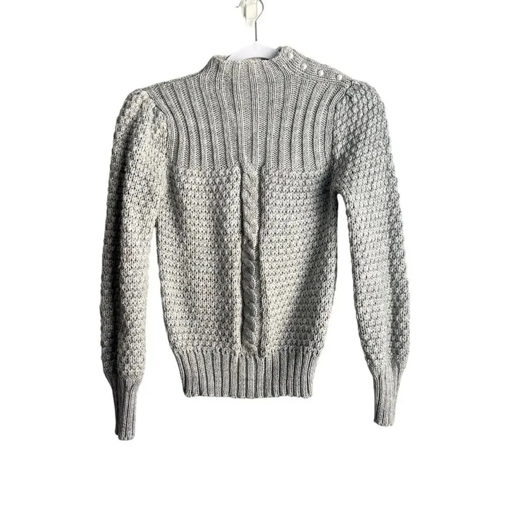 Vintage Wool Blend Long Sleeve Knit Sweater Women's M Gray High Neck Lightweight